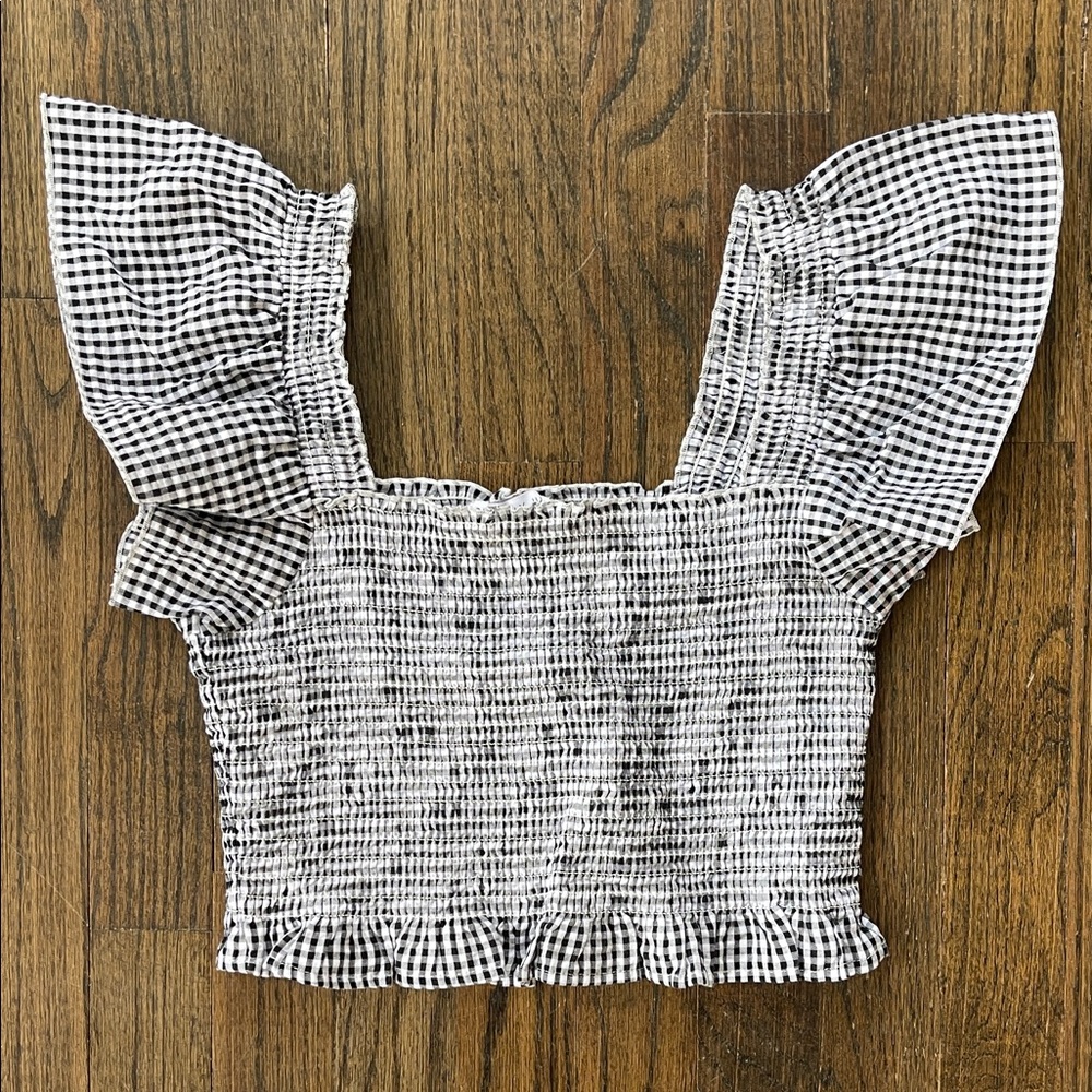 Sincerely Jules Black and White Checkered Puff Sleeve Blouse